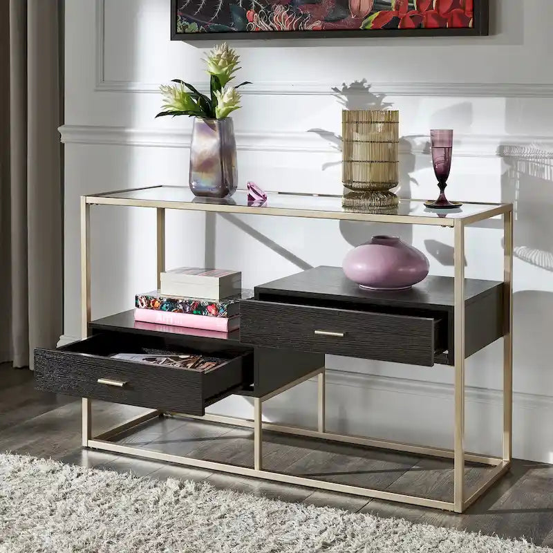 Spumante Champagne Silver Finish Sofa Table with Storage by iNSPIRE Q Bold