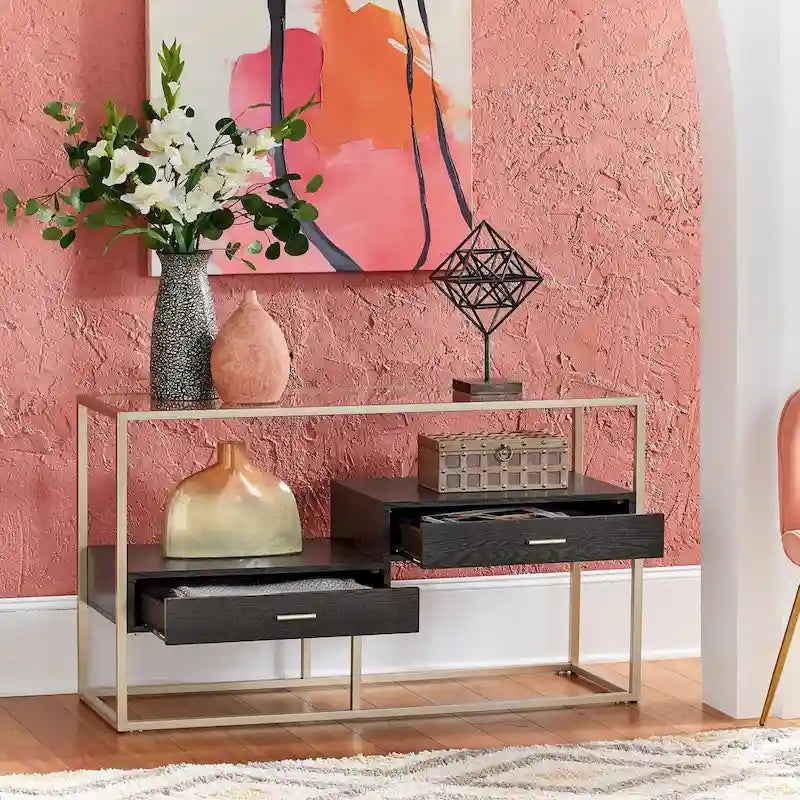 Spumante Champagne Silver Finish Sofa Table with Storage by iNSPIRE Q Bold