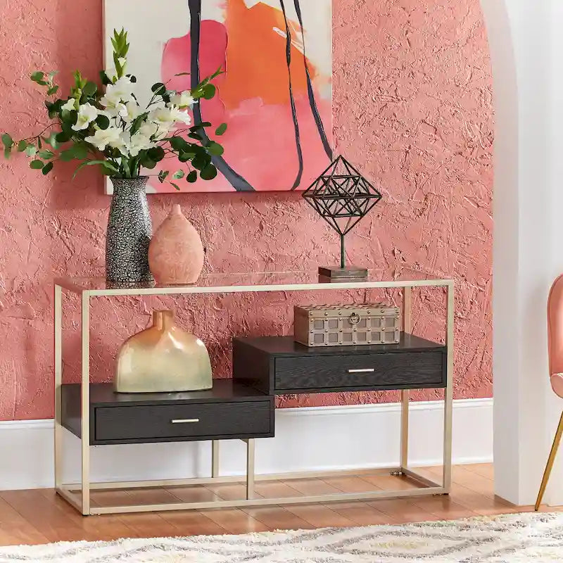 Spumante Champagne Silver Finish Sofa Table with Storage by iNSPIRE Q Bold