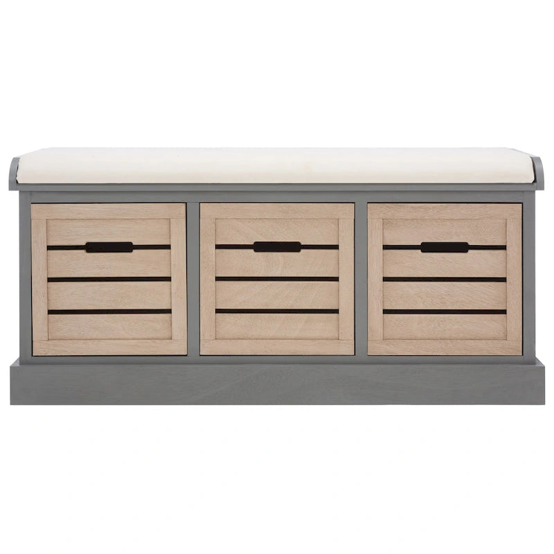 SAFAVIEH Mozella 3-Drawer Cushion Bench - 42  W x 15  D x 20  H - 42Wx15Dx20H