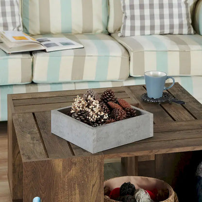 DH BASIC Rustic Oak 32-inch Open Shelf Mobile Coffee Table by Denhour