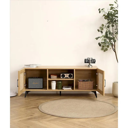 Oak Rattan TV Stand Storage Cabinet Entertainment Center 51.2 Inch - 16.00 x 51.20 x 20.50