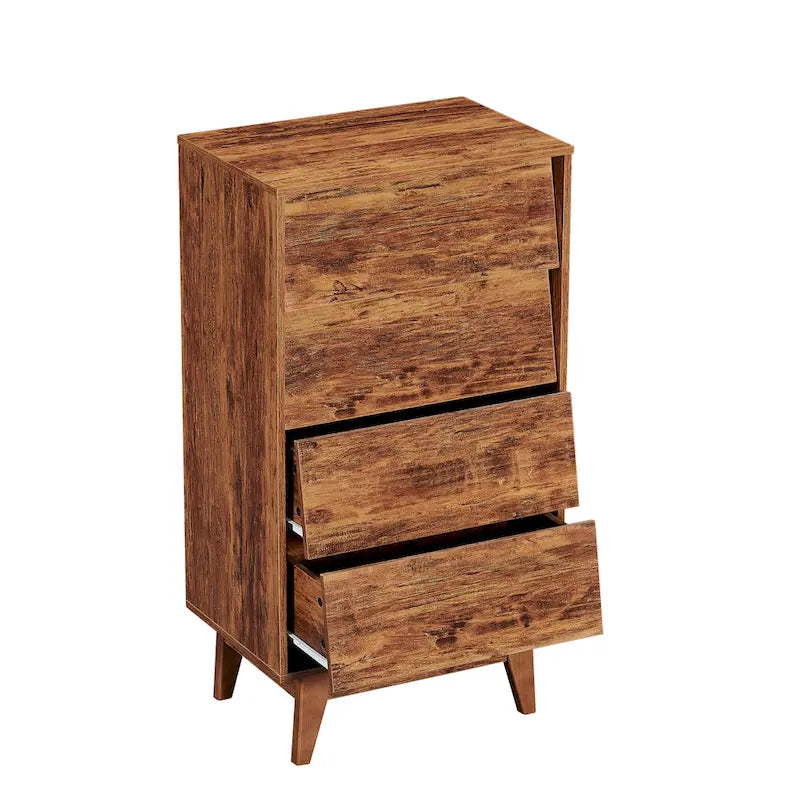 Cassettiera in legno a 4 cassetti con design smussato in stile vintage
