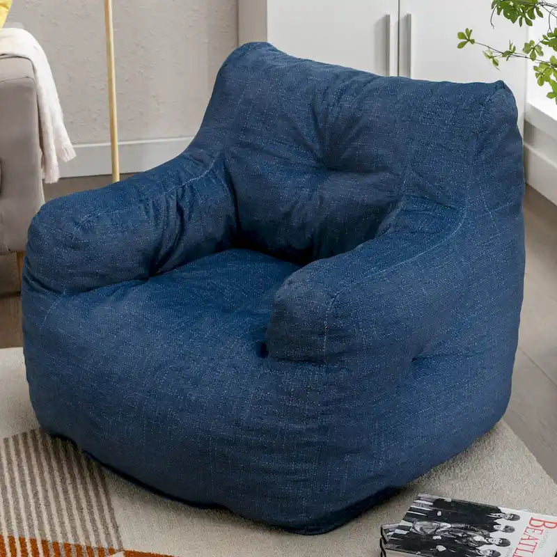 Soft Cotton Linen Fabric Bean Bag Chair Filled With Memory Sponge