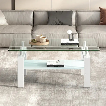 2-Layers Tempered Glass Coffee Table - 23.62 x 39.37 x 17.32
