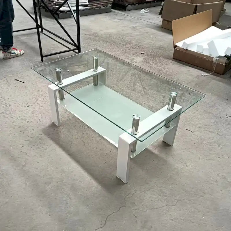 2-Layers Tempered Glass Coffee Table - 23.62 x 39.37 x 17.32