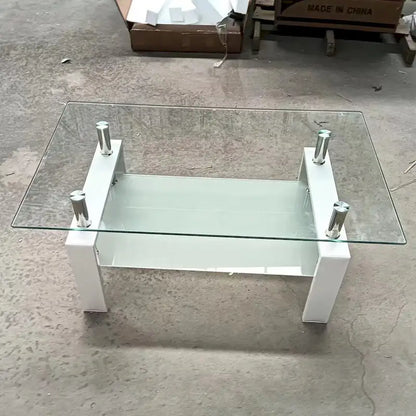 2-Layers Tempered Glass Coffee Table - 23.62 x 39.37 x 17.32