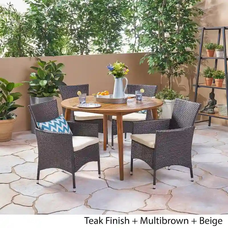 Set da pranzo da 5 pezzi in legno e vimini Biella Outdoor di Christopher Knight Home