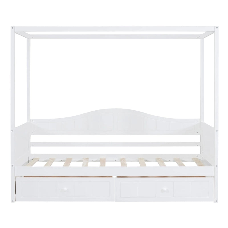 Letto a baldacchino singolo in legno con 2 cassetti