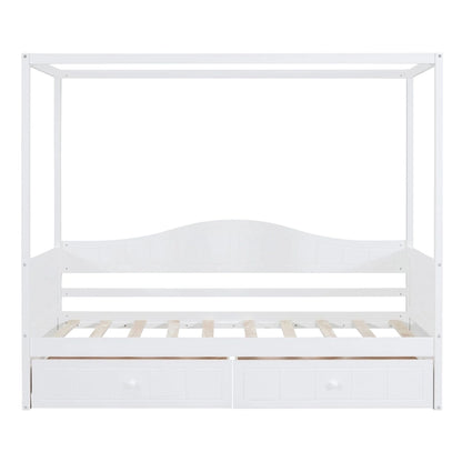 Letto a baldacchino singolo in legno con 2 cassetti