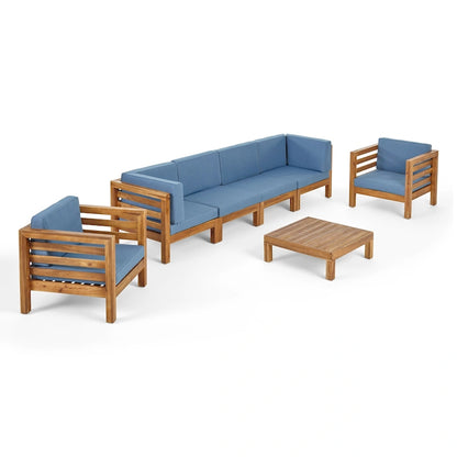 Set da conversazione Oana Outdoor composto da divano a 6 posti e poltrone Club in legno di acacia di Christopher Knight Home