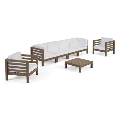 Set da conversazione Oana Outdoor composto da divano a 6 posti e poltrone Club in legno di acacia di Christopher Knight Home