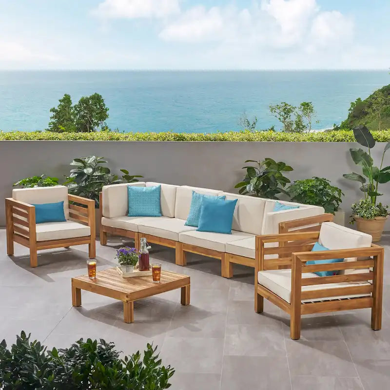 Oana Outdoor 6-seat Acacia Wood Sofa and Club Chair Chat Set by Christopher Knight Home