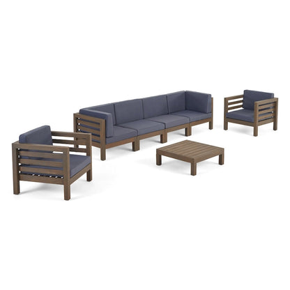 Set da conversazione Oana Outdoor composto da divano a 6 posti e poltrone Club in legno di acacia di Christopher Knight Home