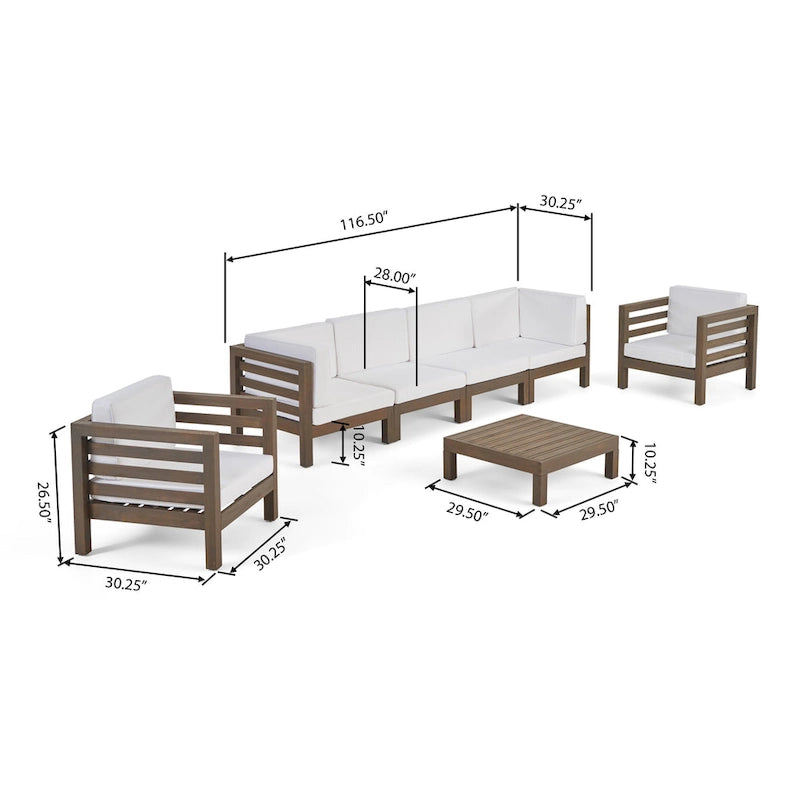 Set da conversazione Oana Outdoor composto da divano a 6 posti e poltrone Club in legno di acacia di Christopher Knight Home