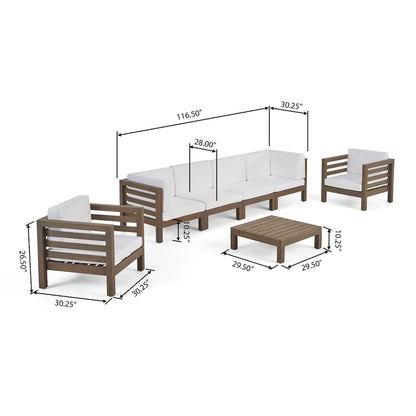 Set da conversazione Oana Outdoor composto da divano a 6 posti e poltrone Club in legno di acacia di Christopher Knight Home