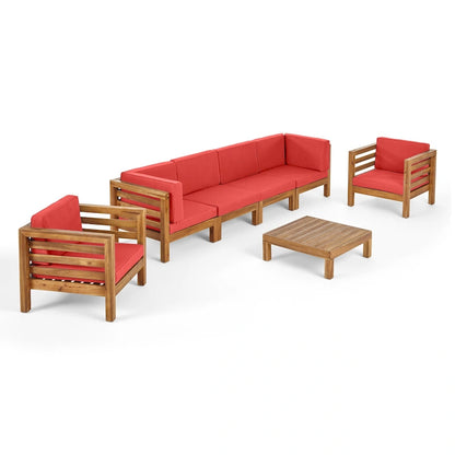 Set da conversazione Oana Outdoor composto da divano a 6 posti e poltrone Club in legno di acacia di Christopher Knight Home
