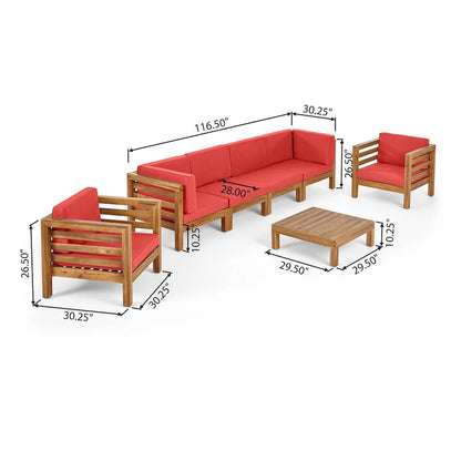 Set da conversazione Oana Outdoor composto da divano a 6 posti e poltrone Club in legno di acacia di Christopher Knight Home
