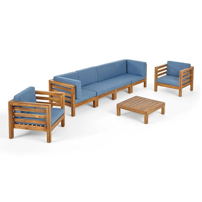 Set da conversazione Oana Outdoor composto da divano a 6 posti e poltrone Club in legno di acacia di Christopher Knight Home