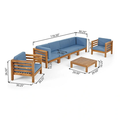 Set da conversazione Oana Outdoor composto da divano a 6 posti e poltrone Club in legno di acacia di Christopher Knight Home