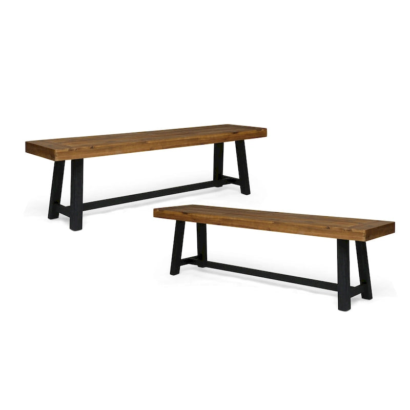 Raphael Acacia Wood Outdoor Bench (Set of 2)by Christopher Knight Home