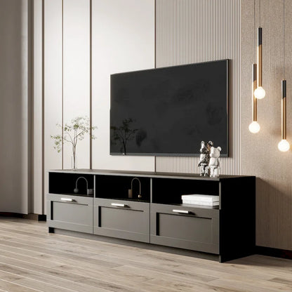 Black Modern Minimalist TV Stand Storage Cabinet 3 Drawers For 80 inch - 16.14 x 70.87 x 20.87