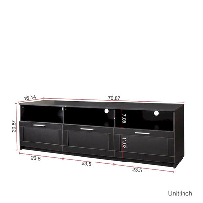 Black Modern Minimalist TV Stand Storage Cabinet 3 Drawers For 80 inch - 16.14 x 70.87 x 20.87