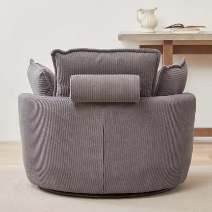 Oversized Swivel Barrel Chair with moon storage ottoman