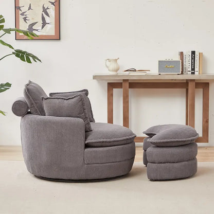 Oversized Swivel Barrel Chair with moon storage ottoman