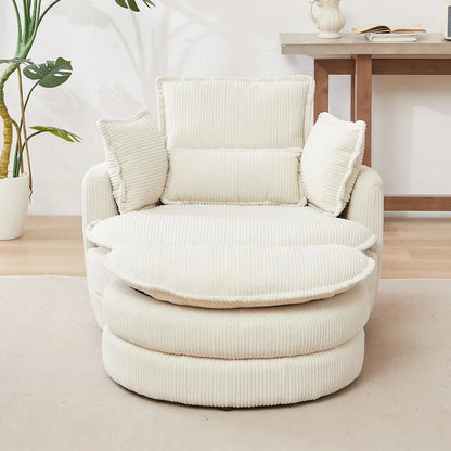 Oversized Swivel Barrel Chair with moon storage ottoman