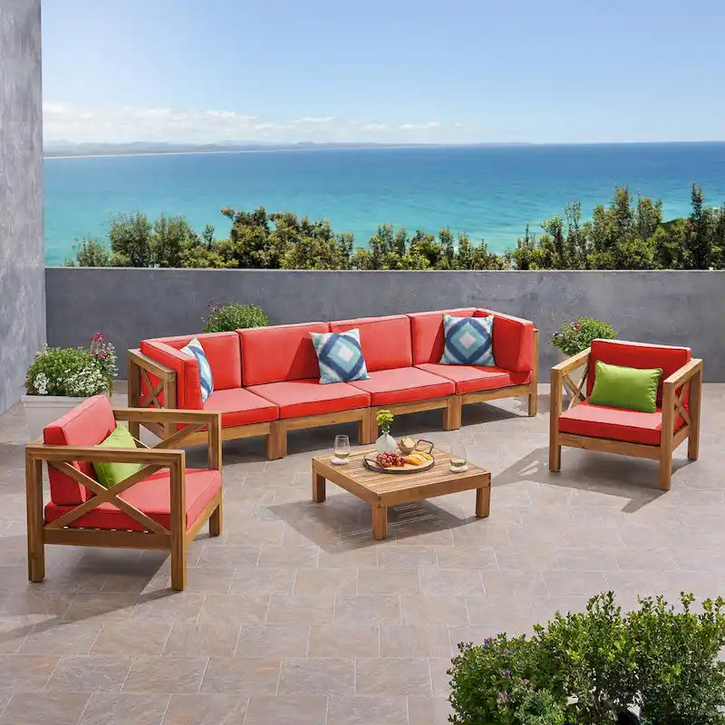 Set da conversazione 7 pezzi Brava per esterno in legno di acacia di Christopher Knight Home