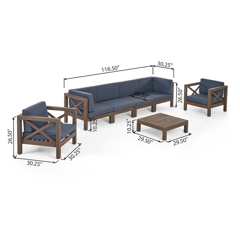 Set da conversazione 7 pezzi Brava per esterno in legno di acacia di Christopher Knight Home