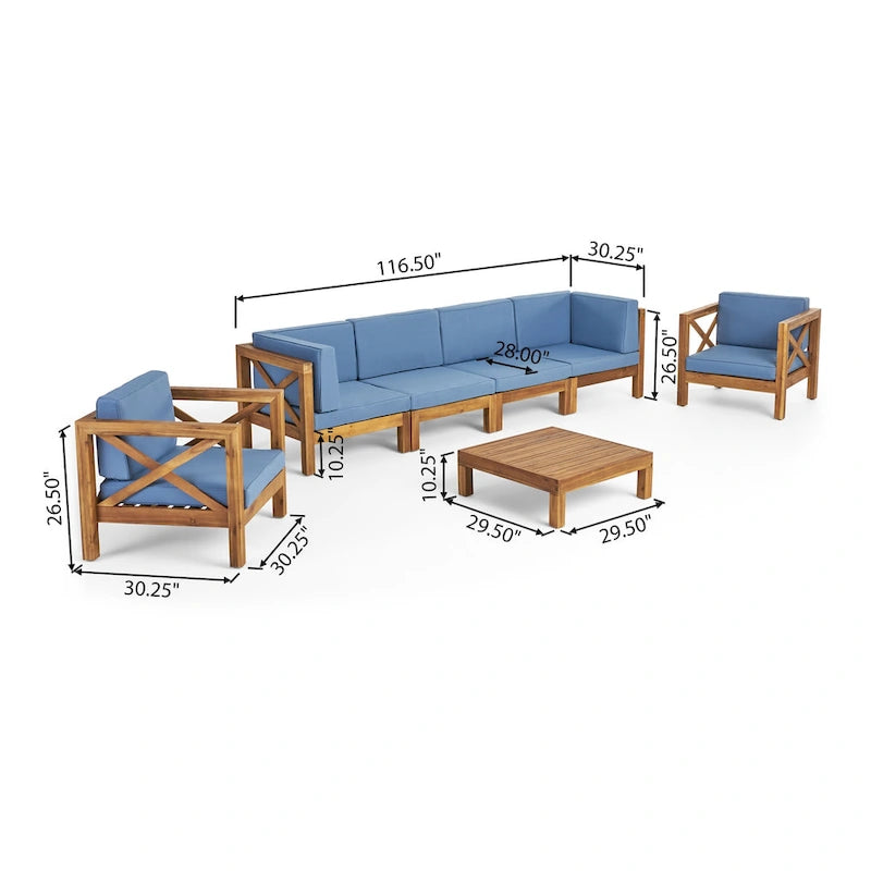 Set da conversazione 7 pezzi Brava per esterno in legno di acacia di Christopher Knight Home
