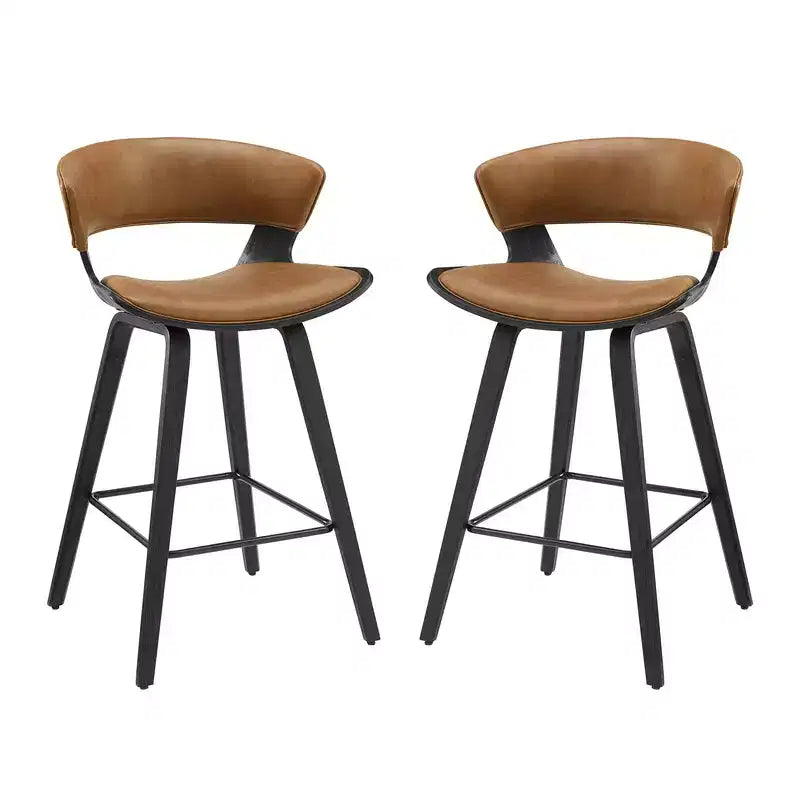 HOMLUX Set of 2 Oak Bentwood Barstool Mid-Century Ergonomic Curved Seats