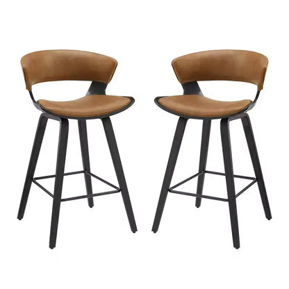 HOMLUX Set of 2 Oak Bentwood Barstool Mid-Century Ergonomic Curved Seats