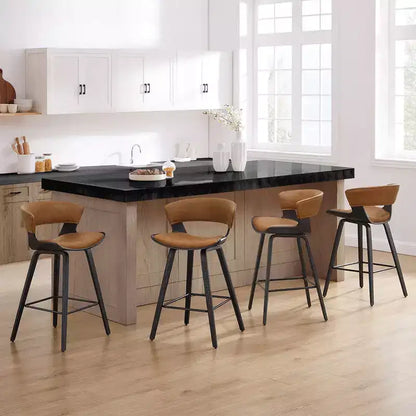 HOMLUX Set of 2 Oak Bentwood Barstool Mid-Century Ergonomic Curved Seats