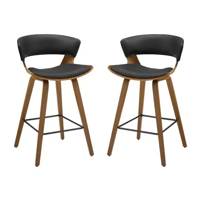 HOMLUX Set of 2 Oak Bentwood Barstool Mid-Century Ergonomic Curved Seats