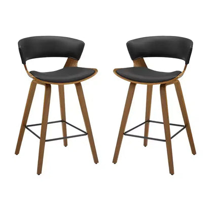 HOMLUX Set of 2 Oak Bentwood Barstool Mid-Century Ergonomic Curved Seats
