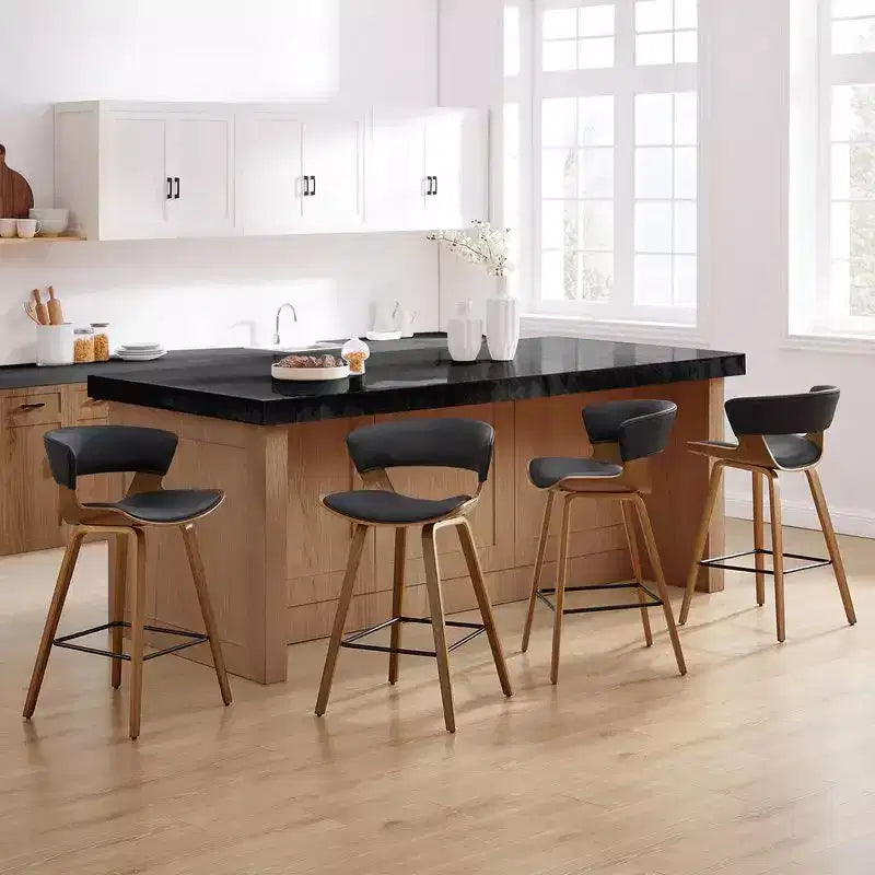 HOMLUX Set of 2 Oak Bentwood Barstool Mid-Century Ergonomic Curved Seats