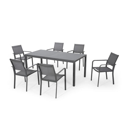 Gaven Tempered Glass/Aluminum 7-piece Outdoor Dining Set by Christopher Knight Home