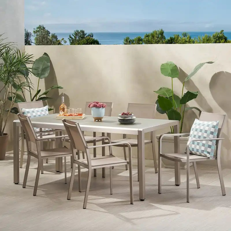 Gaven Tempered Glass/Aluminum 7-piece Outdoor Dining Set by Christopher Knight Home
