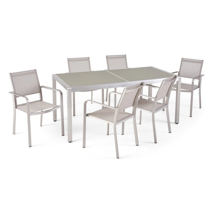 Gaven Tempered Glass/Aluminum 7-piece Outdoor Dining Set by Christopher Knight Home