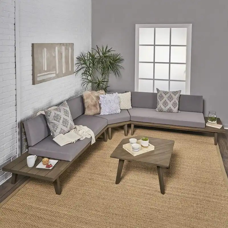 Eulah Minimalist V-shaped Wood 4-piece Sectional Set by Christopher Knight Home