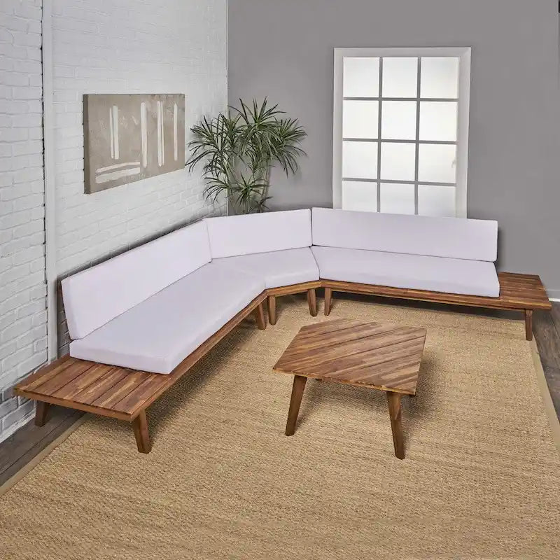 Eulah Minimalist V-shaped Wood 4-piece Sectional Set by Christopher Knight Home