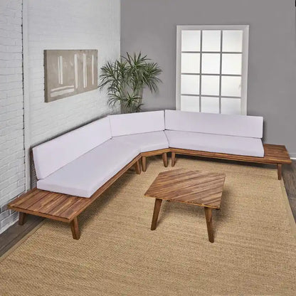 Eulah Minimalist V-shaped Wood 4-piece Sectional Set by Christopher Knight Home