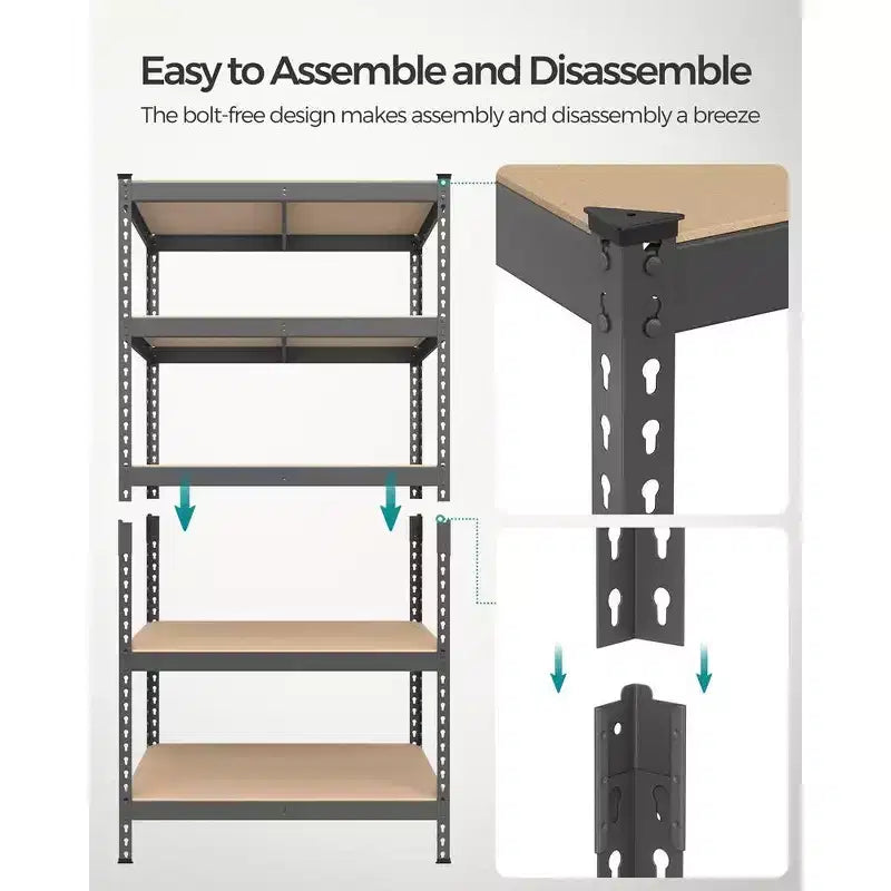 SONGMICS 5-Tier Storage Shelves, Garage Storage, Boltless Assembly, Adjustable Shelving Unit, Load 1929 lb, for Shed Warehouse Basement Kitchen