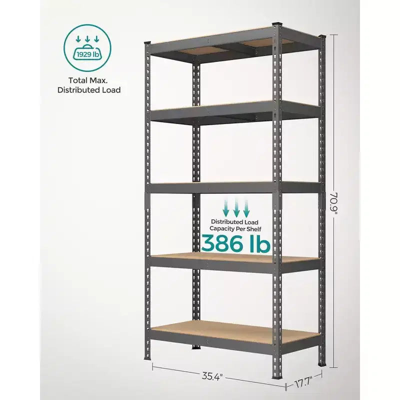 SONGMICS 5-Tier Storage Shelves, Garage Storage, Boltless Assembly, Adjustable Shelving Unit, Load 1929 lb, for Shed Warehouse Basement Kitchen