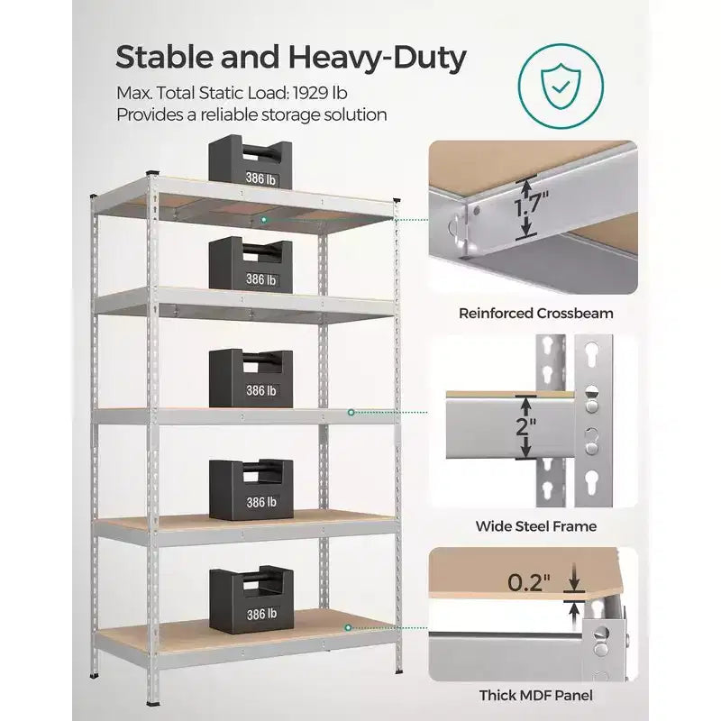 SONGMICS 5-Tier Storage Shelves, Garage Storage, Boltless Assembly, Adjustable Shelving Unit, Load 1929 lb, for Shed Warehouse Basement Kitchen