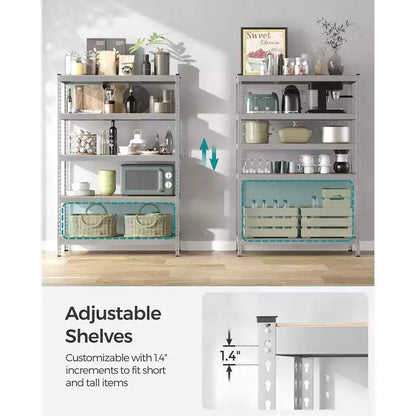 SONGMICS 5-Tier Storage Shelves, Garage Storage, Boltless Assembly, Adjustable Shelving Unit, Load 1929 lb, for Shed Warehouse Basement Kitchen