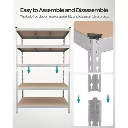 SONGMICS 5-Tier Storage Shelves, Garage Storage, Boltless Assembly, Adjustable Shelving Unit, Load 1929 lb, for Shed Warehouse Basement Kitchen